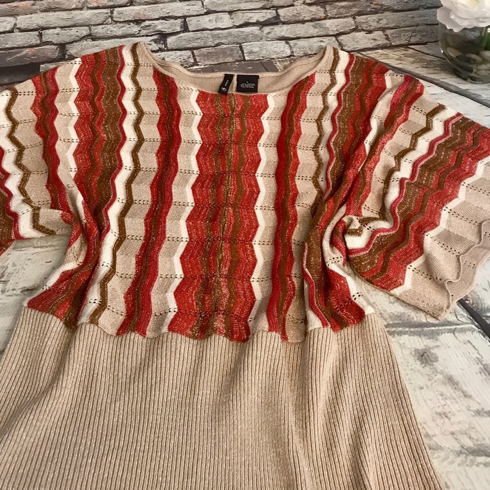 3/$20 New Directions Orange Tan Brown Gold Batwing Shirt